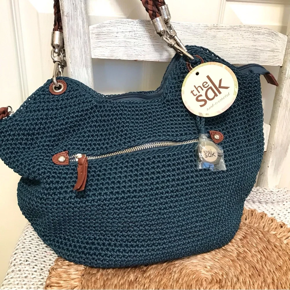 The Sak Indio Crochet Handbag Vintage Blue NWT
